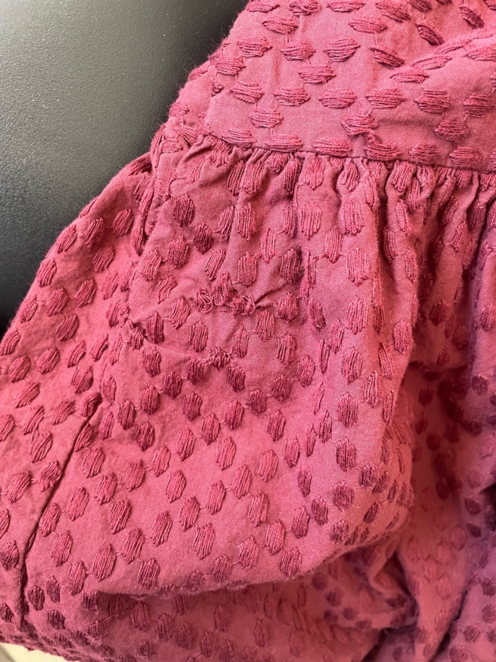 Chelsea & Violet Burgundy Swiss Dot Ruffle Midi Dress Size L (RUNS SMALL) - Picture 11 of 14